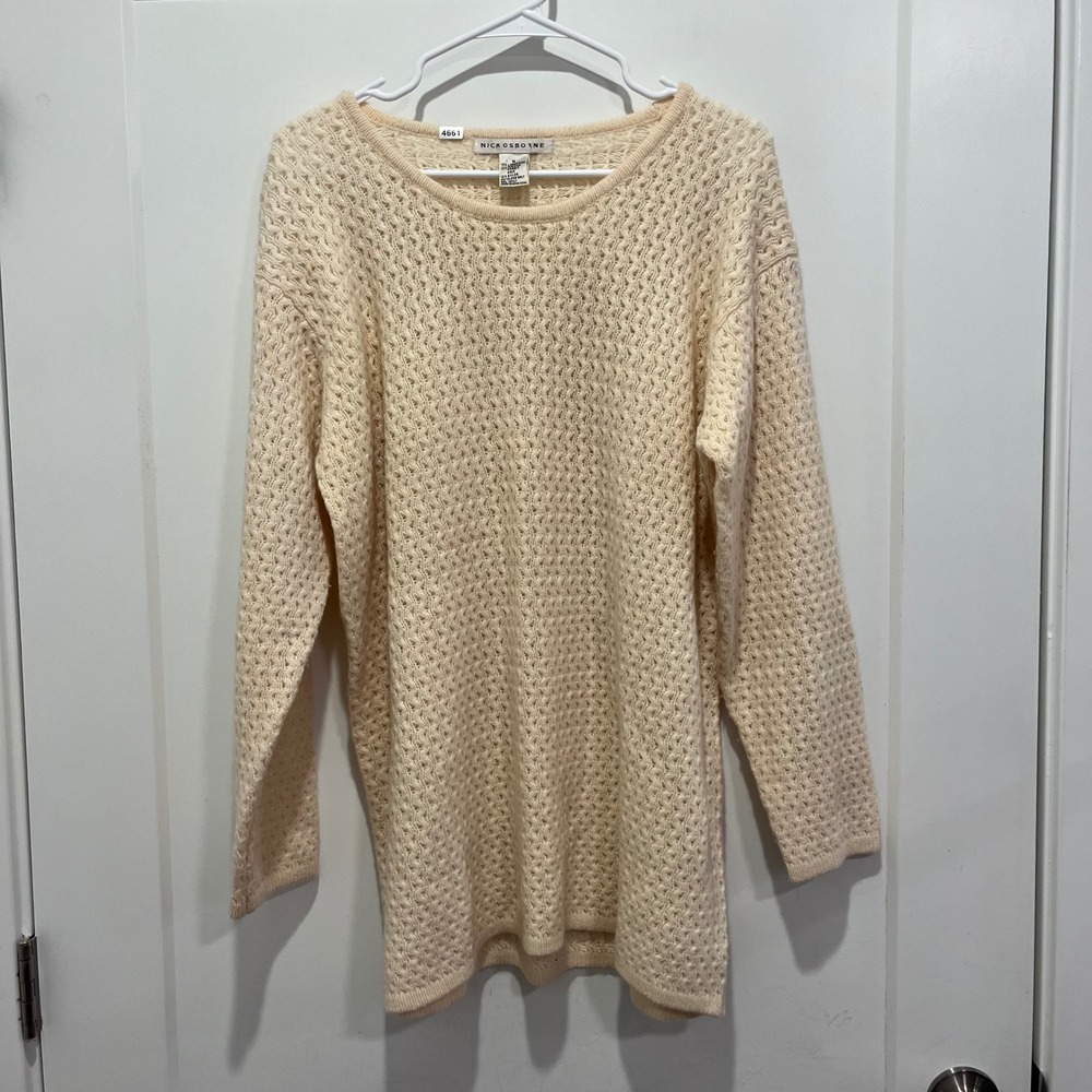 Nick Osborne Vintage Cream Angora Lambswool Open Knit Sweater Medium